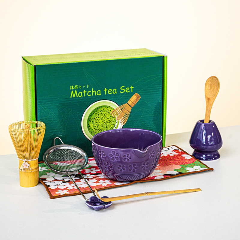 FJT 사쿠라 광구그릇 보라색 8종세트(짙은 녹색 컬러박스)