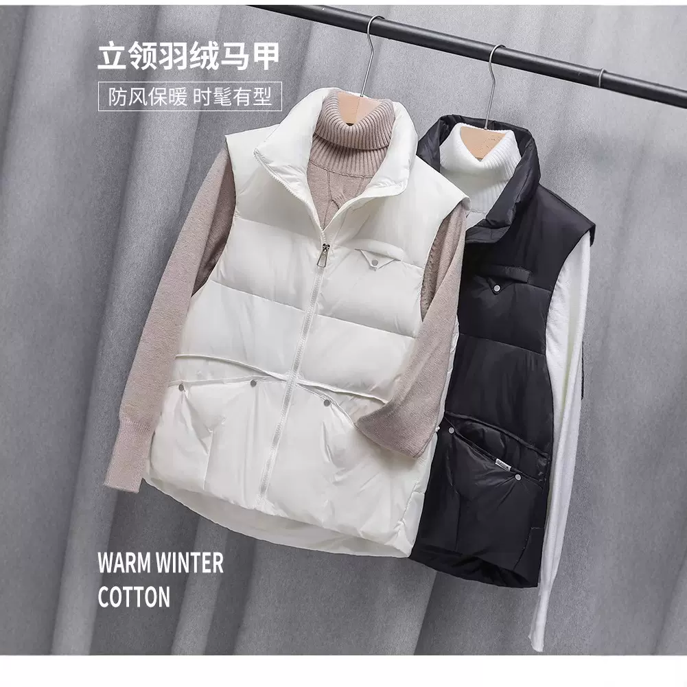 羽绒马甲女2025新款铆钉短款白鸭绒立领韩版宽松休闲坎肩背心外穿