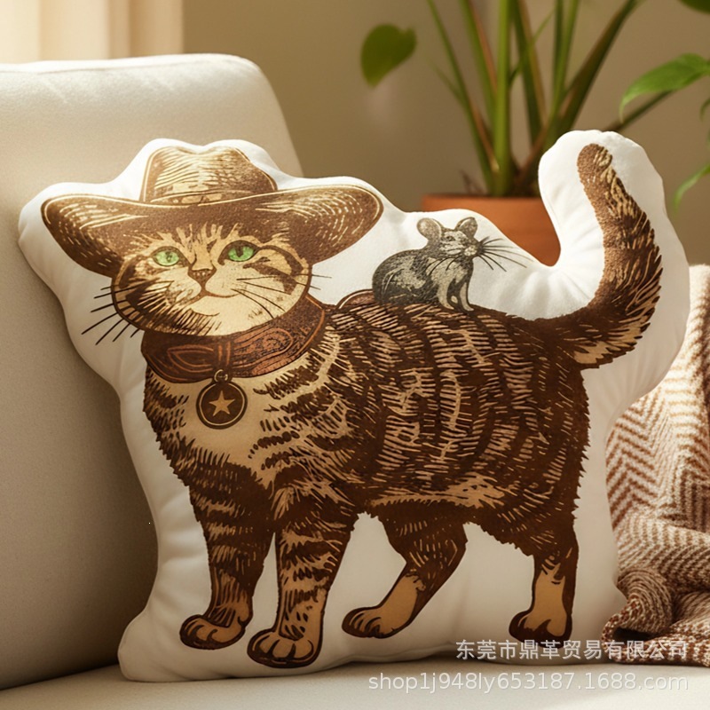 2026跨境外贸temu新款 3D动物印花图案 小猫搞怪异形抱枕