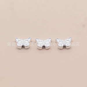 New Model Pure Silver 999 Silver Spacer Beads Accessories Woven Fortune Bracelet DIY Jewelry Butterfly Bracelet 3D Hard Silver Cross-Stitching
