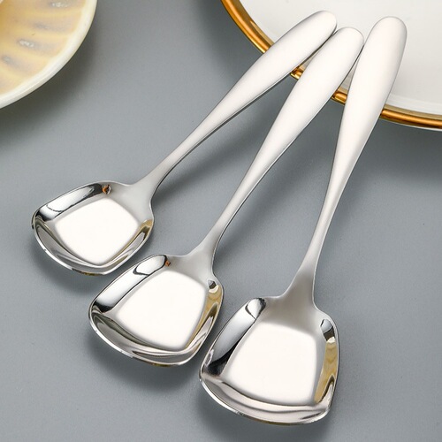 Spoon 304 stainless steel flat bottom spoon thickened square head spoon household eating spoon ice cream spoon Chinese spoon tableware