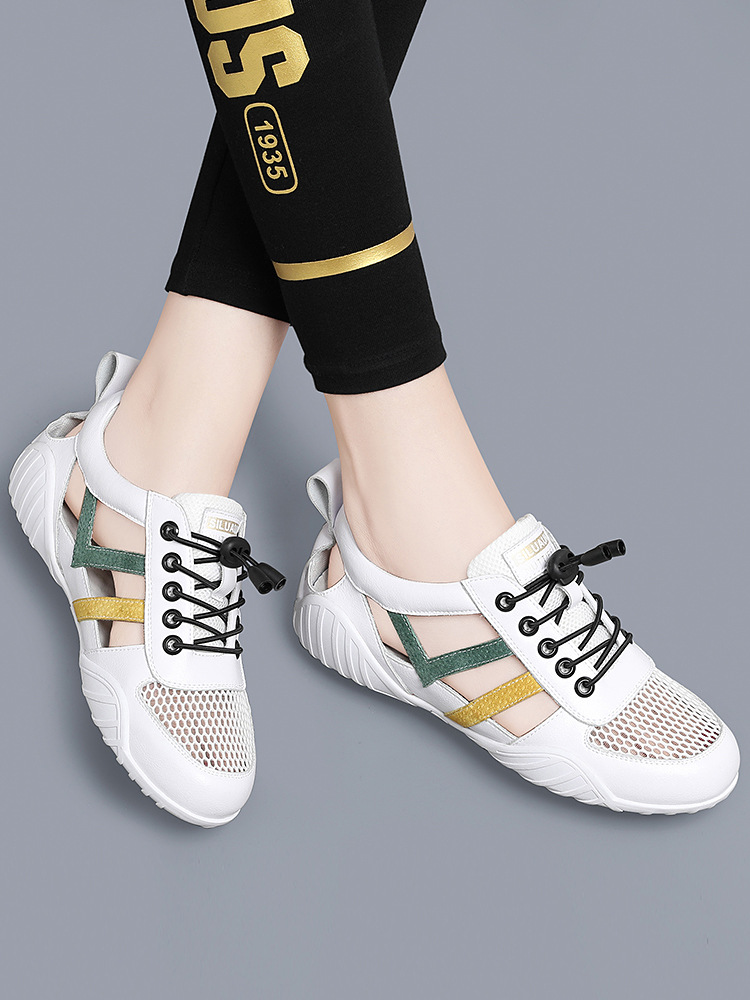 Giày sneaker nữ da thật lỗ thoáng khí đế phẳng nhẹ mùa hè 2025 — Màu xanh lá cây (1061), B5-05=giá trị thông số Kd, (cài 2), Màu trắng (1061), Trắng đen 1062 chi tiết 8