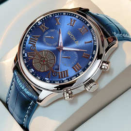 新款沃凯wokai商务腕表石英运动表休闲皮带男款手表男表