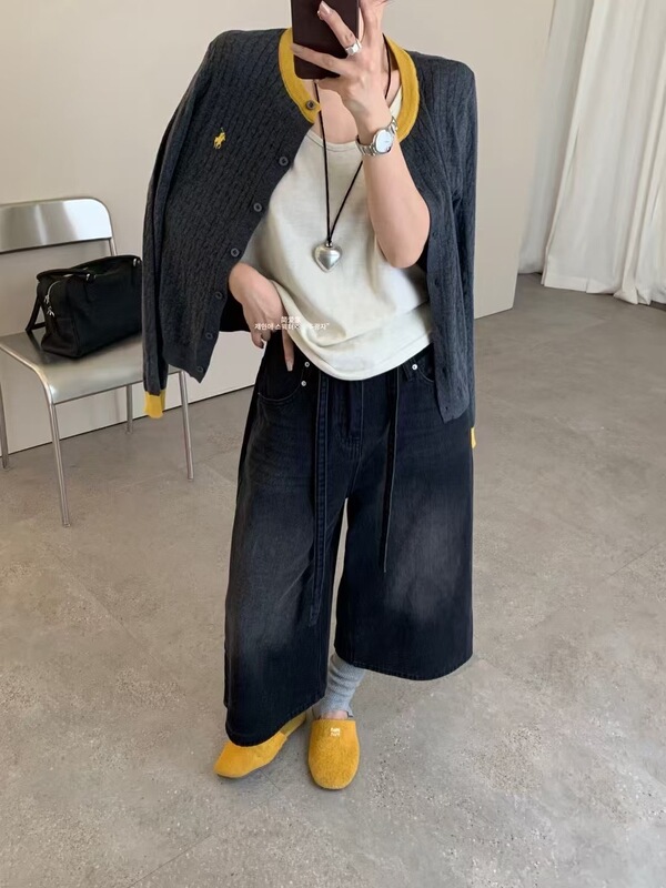 春秋新款假两件针织开衫女装圆领刺绣扭花小香风外套拼色毛衣上衣|undefined