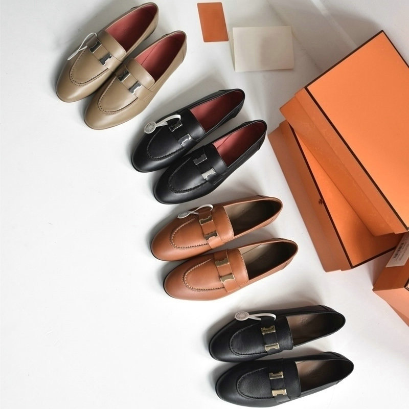 Inherit the Classics and Only Make Quality Products! Cabinet-Level! Malaysian Loafers with Metal H Buckle, Slimming Leather Shoes for Women