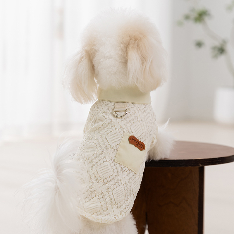 Primavera y verano perros de encaje bolsillo camisa cuello Teddy Bear chaleco pequeño perro gato delgado ropa de perro