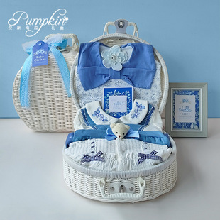 Baby Gift Box Newborn Clothes suit Girl Baby Princess Pure Cotton Full Moon One Year Old Blue Fresh Gift Basket