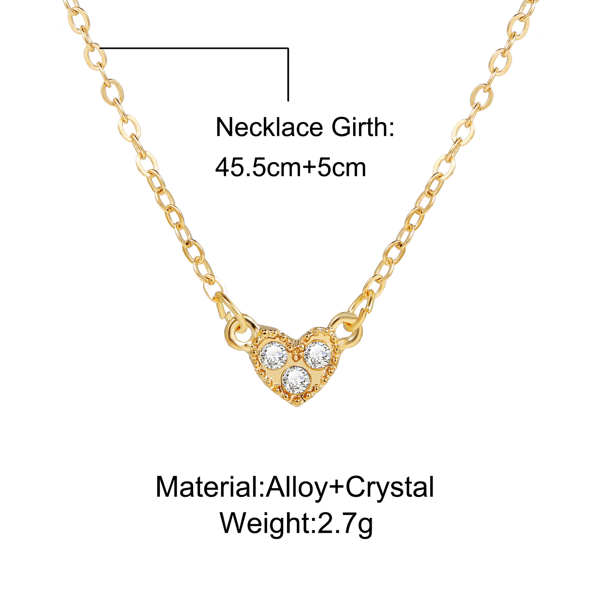 Fashion heart-shape inlaid rhinestone alloy necklace wholesale