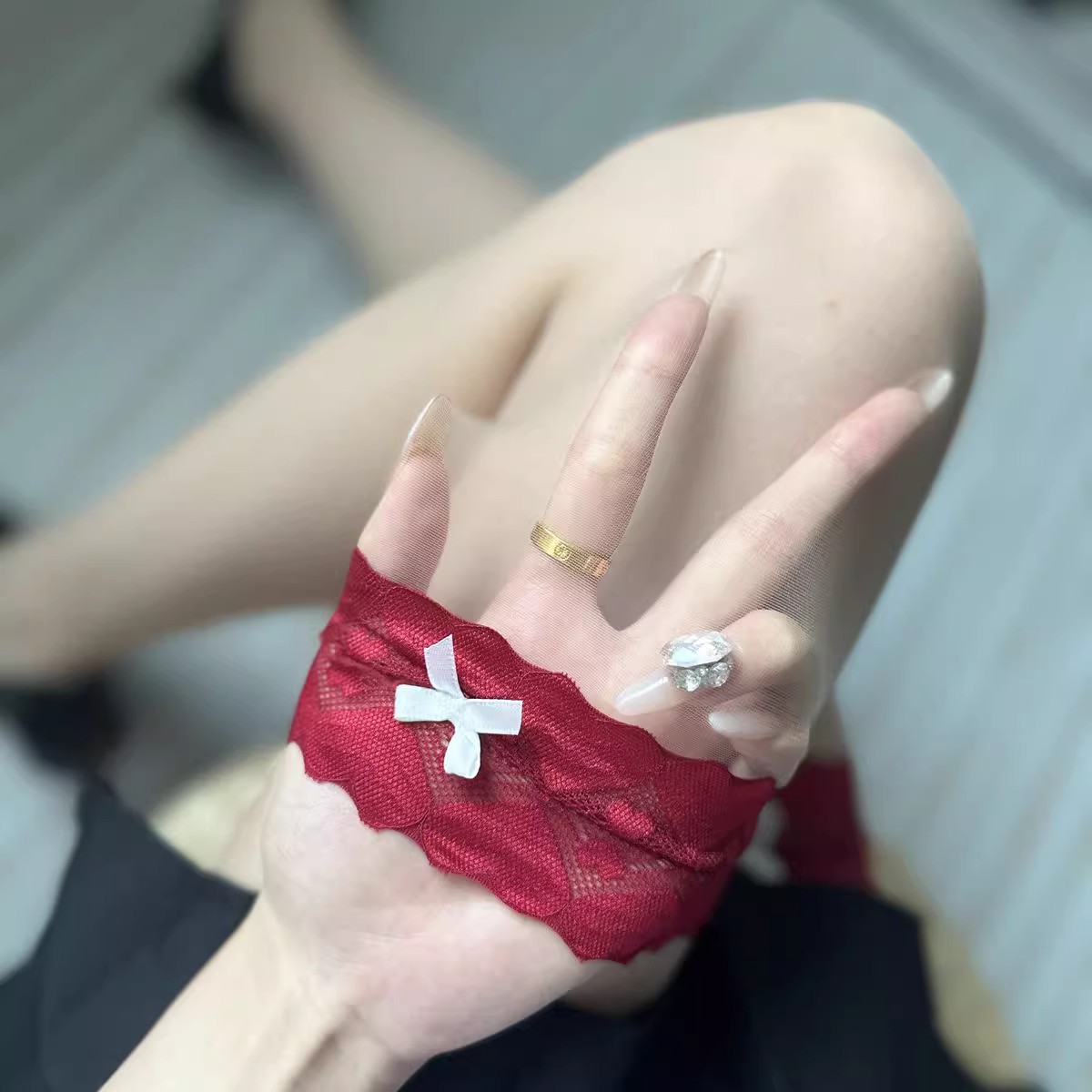 Lace Stockings for Women in Summer Ultra-Thin Jk Red Edge Over-The-Knee Long Black Stockings Sexy Invisible High Socks