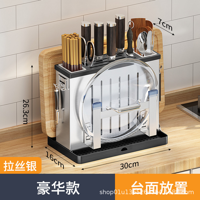 Estante de cuchillo de acero inoxidable estante de almacenamiento de cocina montado en la pared estante de almacenamiento de cuchillos tabla de cortar palillos tubo de cuchillo de cocina estante de tabla de cortar integrado
