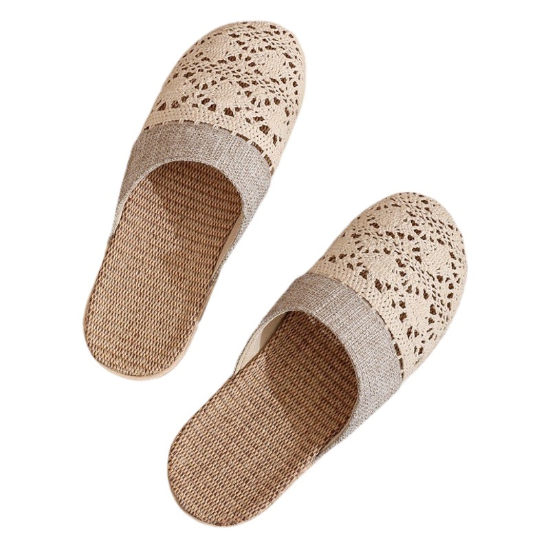 Household linen slippers summer men's and women's home indoor non-slip lightweight soft bottom floor slippers hollow breathable