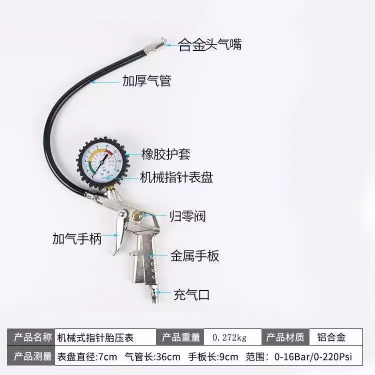 Tire Pressure Gauge, Air Pressure Gauge, High-Precision Digital Display Pressure Inflation Head, Car Tire Pressure Monitor, Air Gun Inflator Nozzle