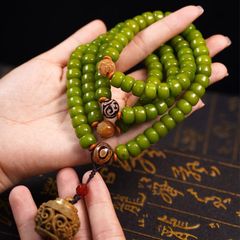 梅開五福青玉菩提108顆直切料男女款珠串弟子珠文玩檀木香囊配飾