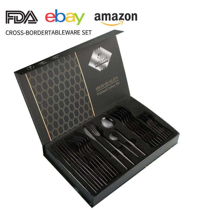 Juego de cuchillo y tenedor de comida occidental portuguesa de acero inoxidable de Amazon transfronterizo Juego de 24 piezas de bistec, cuchillo, tenedor, cuchara, cuchara, juego de cuchara de postre