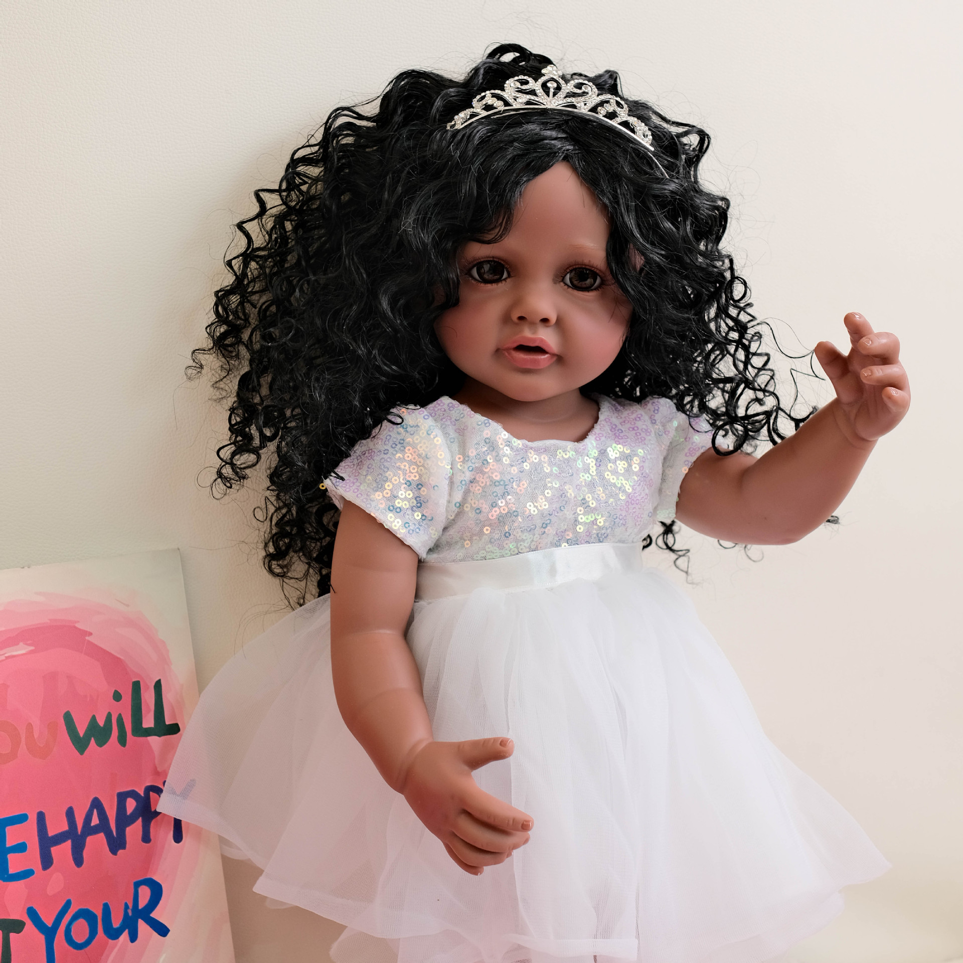 NPK22inch falda de gasa blanca con lentejuelas de goma completa Betty simulación renacimiento muñeca acompañante niño regalo