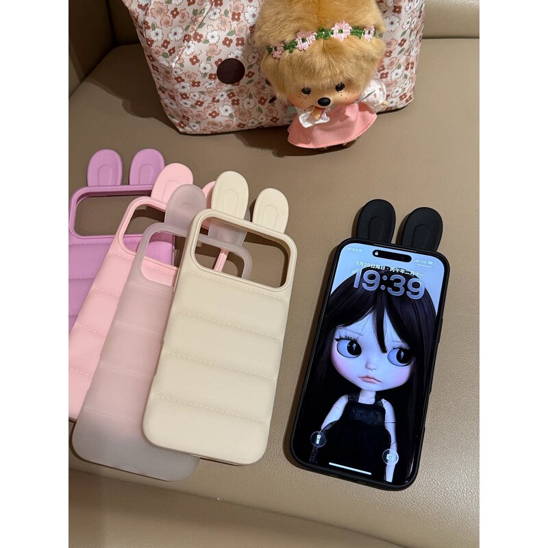 Cartoon Rabbit Ears down Jacket Style Phone Case for Apple iPhone 15, Compatible with Apple 17/16 Pro Max, Anti-Drop Cover Cartoon Rabbit Ears down Jacket Style Phone Case for Apple iPhone 15, Compatible with Apple 17/16 Pro Max, Anti-Drop Cover