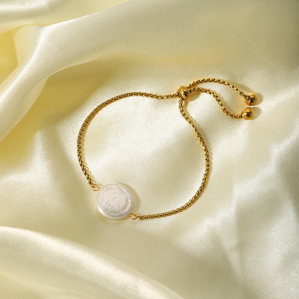 organic geometric adjustable bracelet from pearl stainless steel