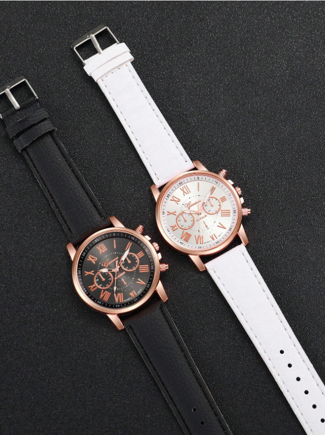 Nuovo orologio con cinturino in pelle PU Orologio al quarzo Three Eyes Geneva Orologio alla moda per coppie Orologio classificato_voghion.com