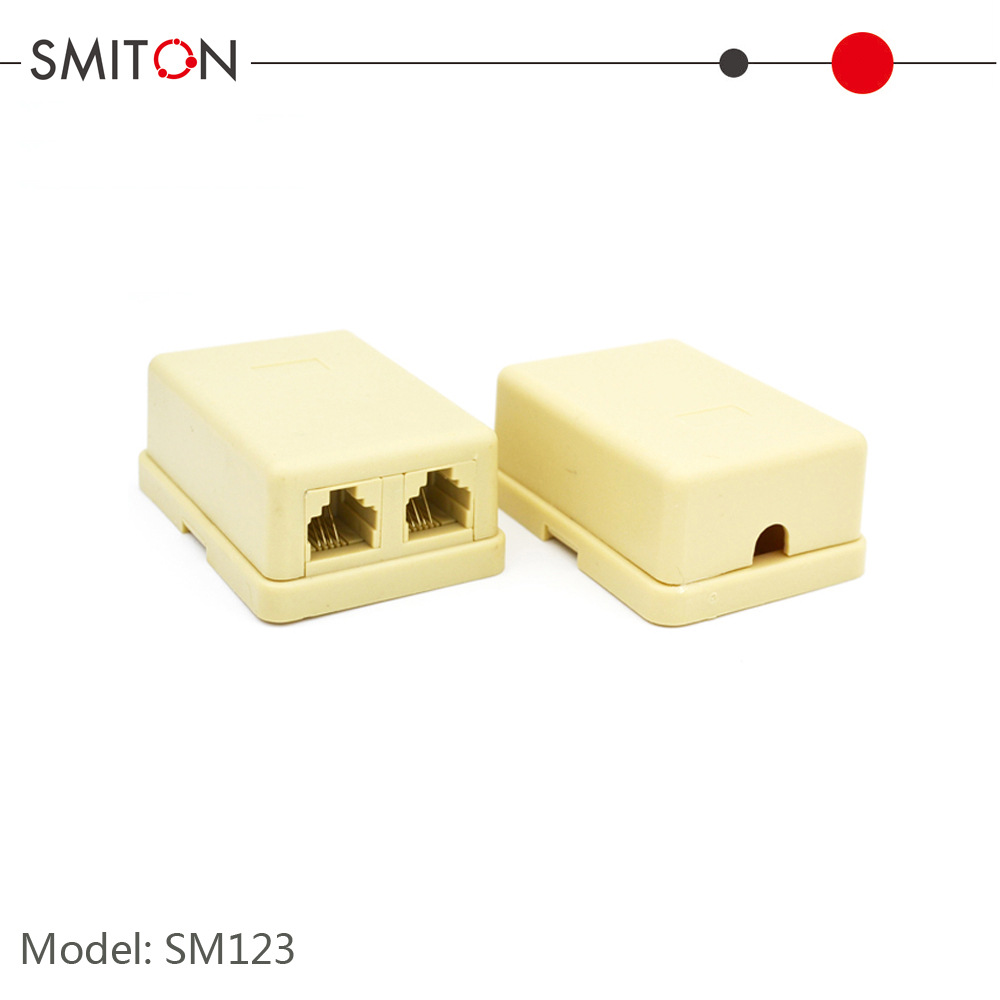 松美通供应电话接线盒【双口接线盒】RJ11-6P4C 1*2 米黄色接线盒