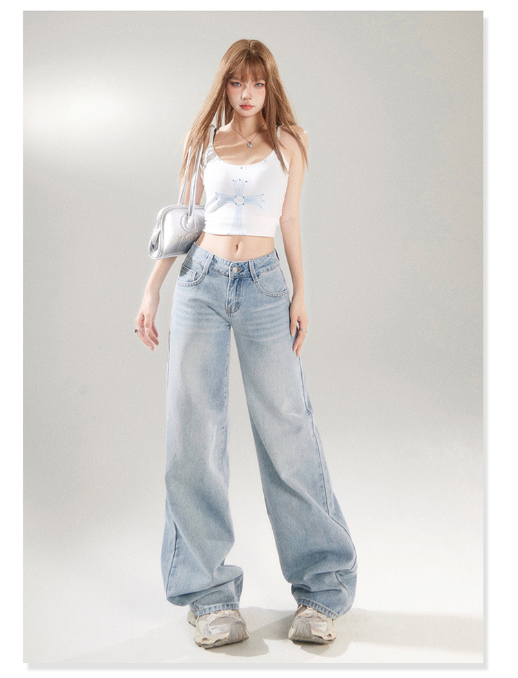 American retro low-waisted spicy girl loose wide-leg pants versatile spring and summer straight-leg jeans for women & long pants pic 18