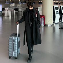 秋冬季男士设计感风衣男中长款外套韩版休闲宽松英伦风双排扣大衣