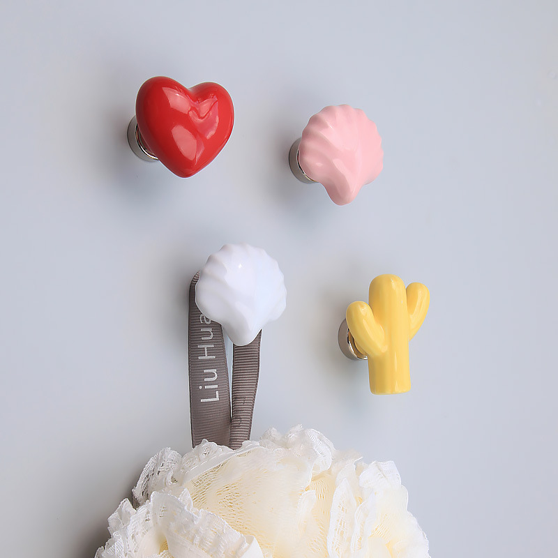 ins风可爱卡通爱心贝壳陶瓷磁吸挂钩冰箱贴门后磁铁磁免钉挂钩