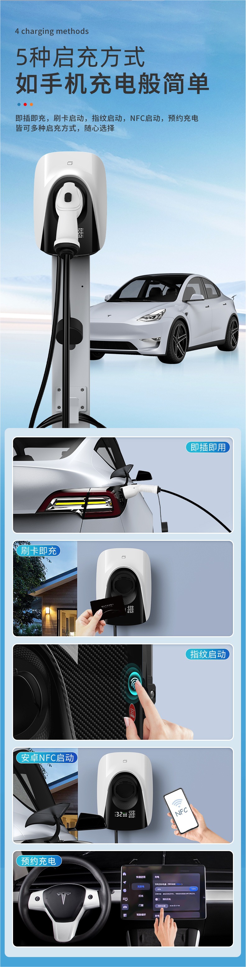 New Energy Electric Vehicle Charging Pile for Home and Commercial Use 7Kw Fast Charging Tesla Byd Wuling Mini Universal