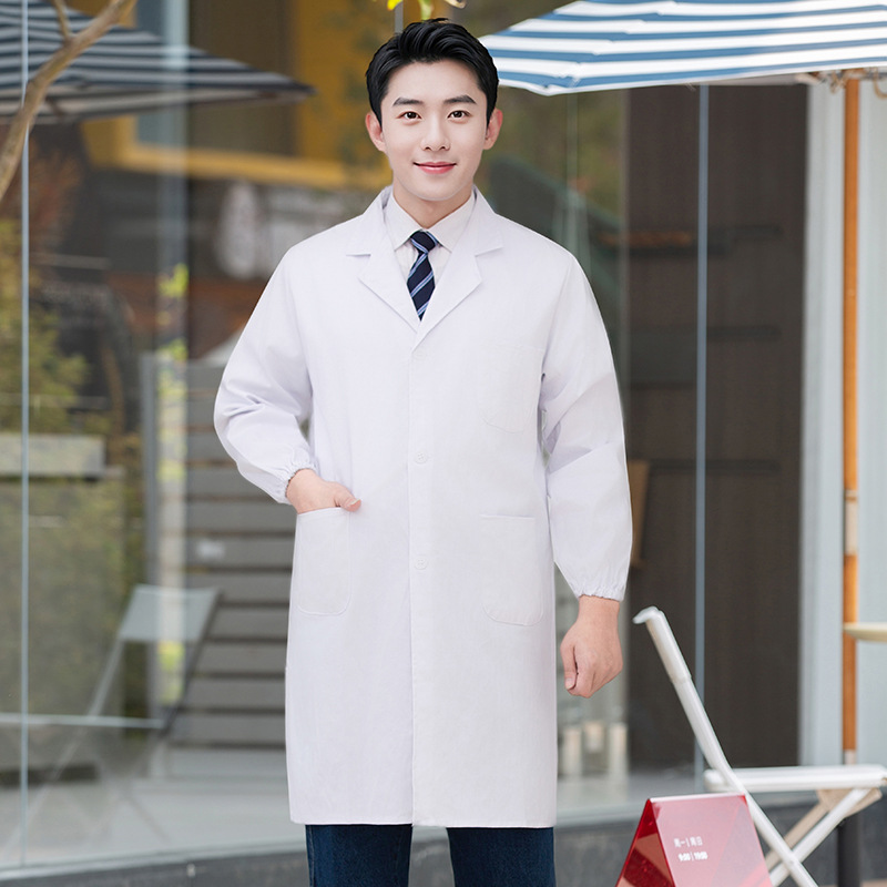 白衣長袖医師服秋冬モデル厚手男性医師看護師服実験服半袖コート学生作業服