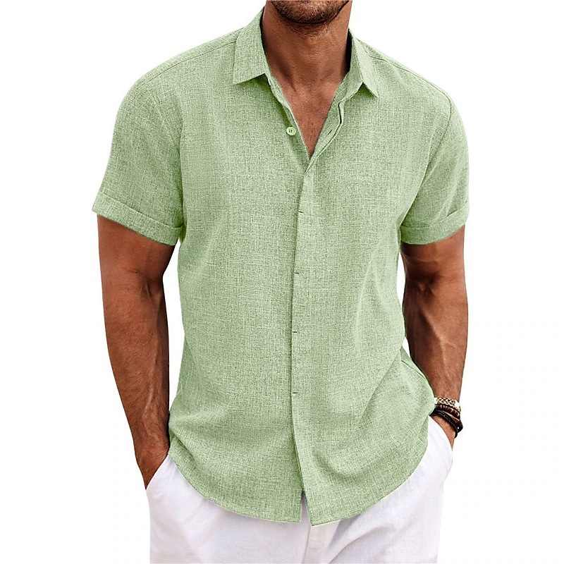 Camicia business da uomo in cotone e lino con collo e abbottonatura_voghion.com