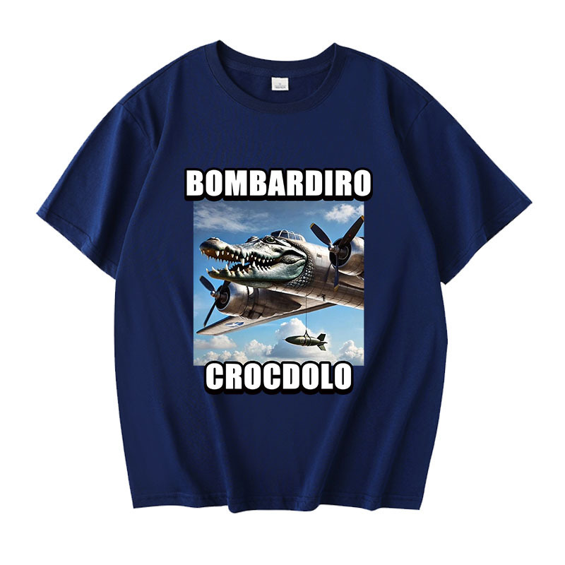 Shan Hai Jing Tung Wooden Stick Man Sahur Shark Crocodile Fighter Pure Cotton Sports Top Short-Sleeved T-Shirt Couple Wear New