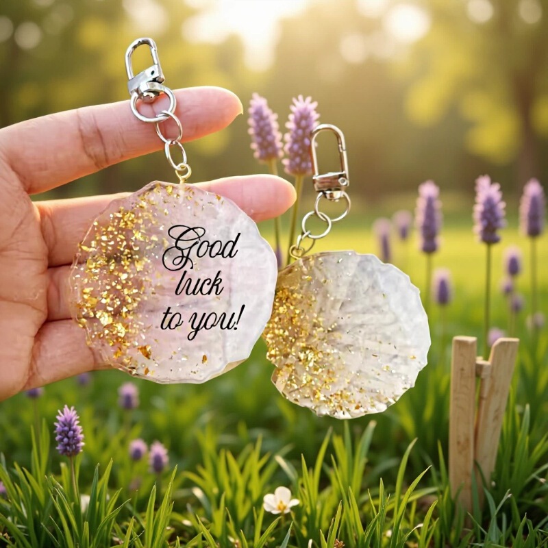 Flower-Shaped Epoxy Resin Wedding Souvenir, Starry Sky Name Gold Keychain, Creative Crafts, Commemorative Gift