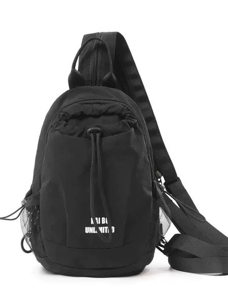 Cross-border outdoor lightweight water bottle bag, sports hiking crossbody bag, unisex drawstring shoulder bag, color-blocking phone bag
