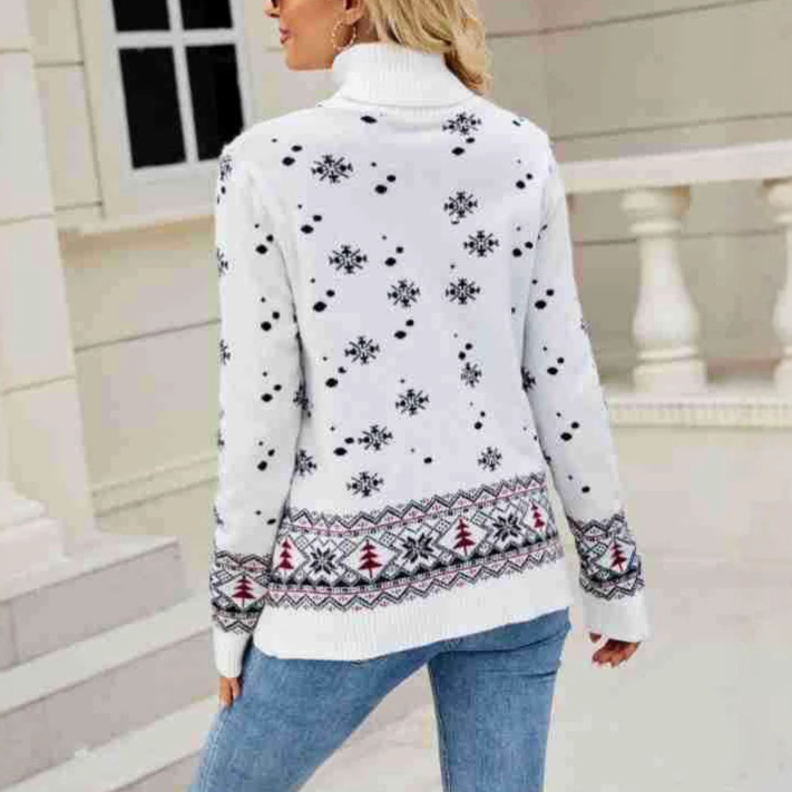Nouveau automne et hiver Amazon commerce extérieur col roulé jacquard pull décontracté noël wapiti flocon de neige pull ample pour les femmes