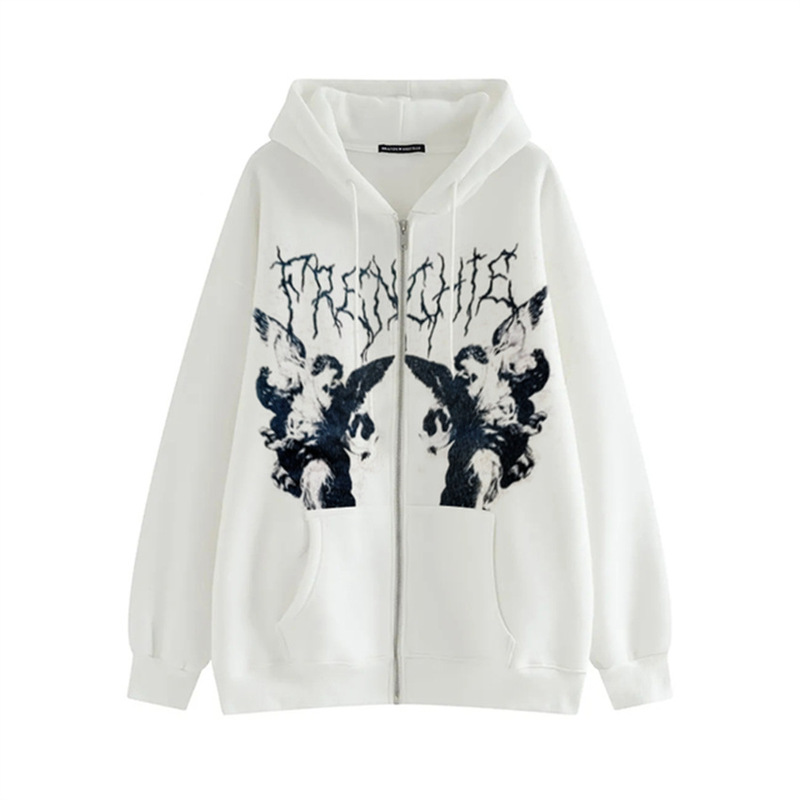 2022 European and American New Hoodie Sweater Women's Loose Street Sports Zipper Cardigan Jacket Trendy Hair Rep