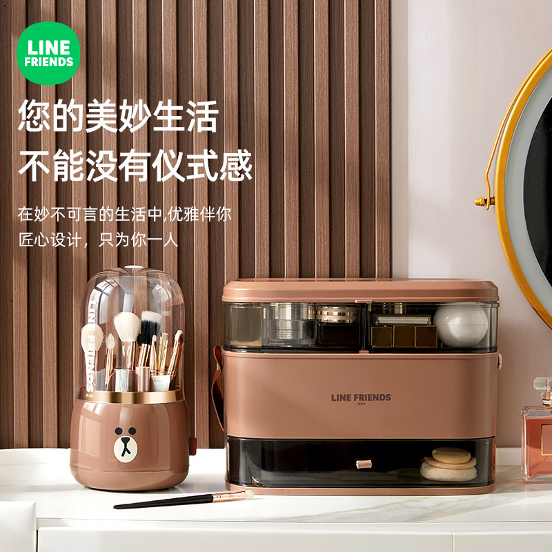 化粧ブラシ収納ボックス防塵回転蓋付きドレッシングテーブルアイシャドウ口紅化粧品デスクトップ収納ボックス収納ラック|undefined