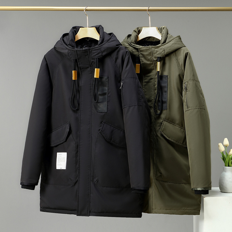 300kg large size Parker men's long plus velvet padded fashion fat coat loose cotton-padded fat man winter clothing
