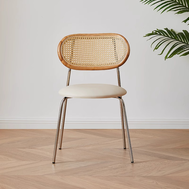 Danvas Bauhaus estilo silla de comedor de acero inoxidable silla de comedor simple silla de respaldo de red metálica silla de comedor de caña