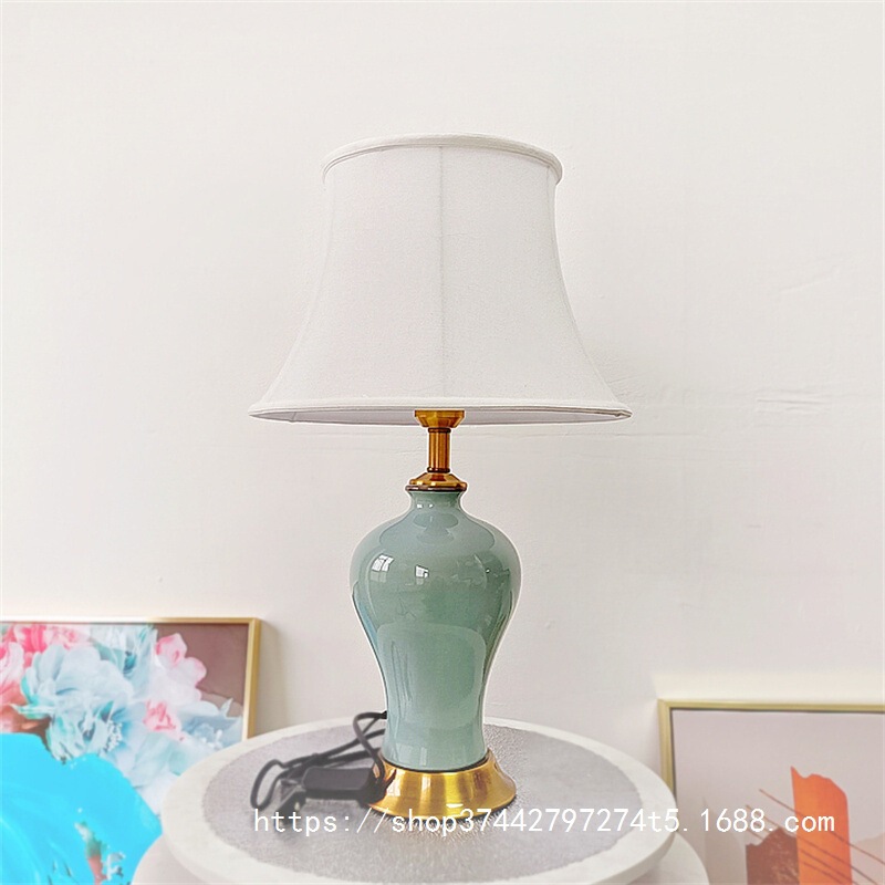 Modern American Ceramic Table Lamp Ice Crack Hotel Living Room Bedroom Desk Bedside Table Fabric Night Light Customized Wholesale