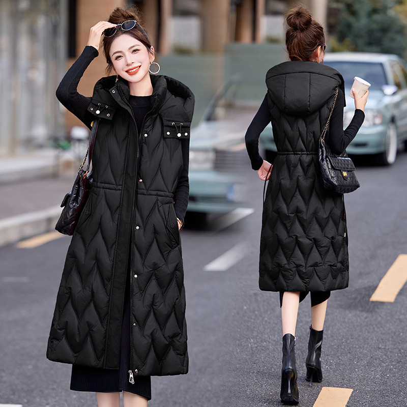 2025 Export Long Women's Cotton Vest Women's Mid-Length Korean Style Hooded Vest Large Size Thickeneded Jacket Vest Jacket 2025 Export Long Women's Cotton Vest Women's Mid-Length Korean Style Hooded Vest Large Size Thickeneded Jacket Vest Jacket