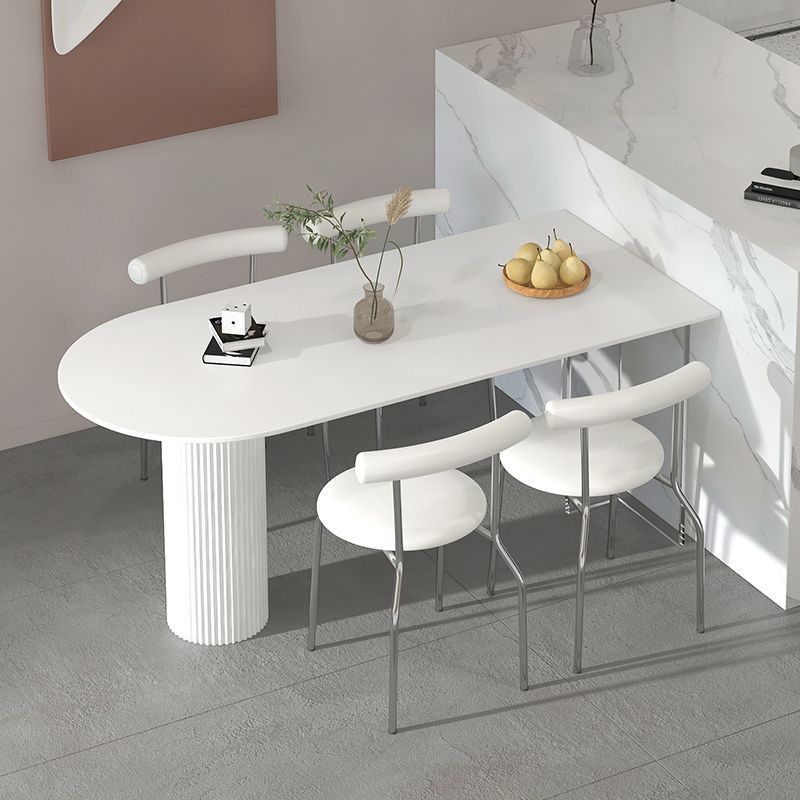 Cream Style Roman Column Slate Dining Table Small Household U-Shaped Table Modern Simple High-End Dining Table and Chair Combination