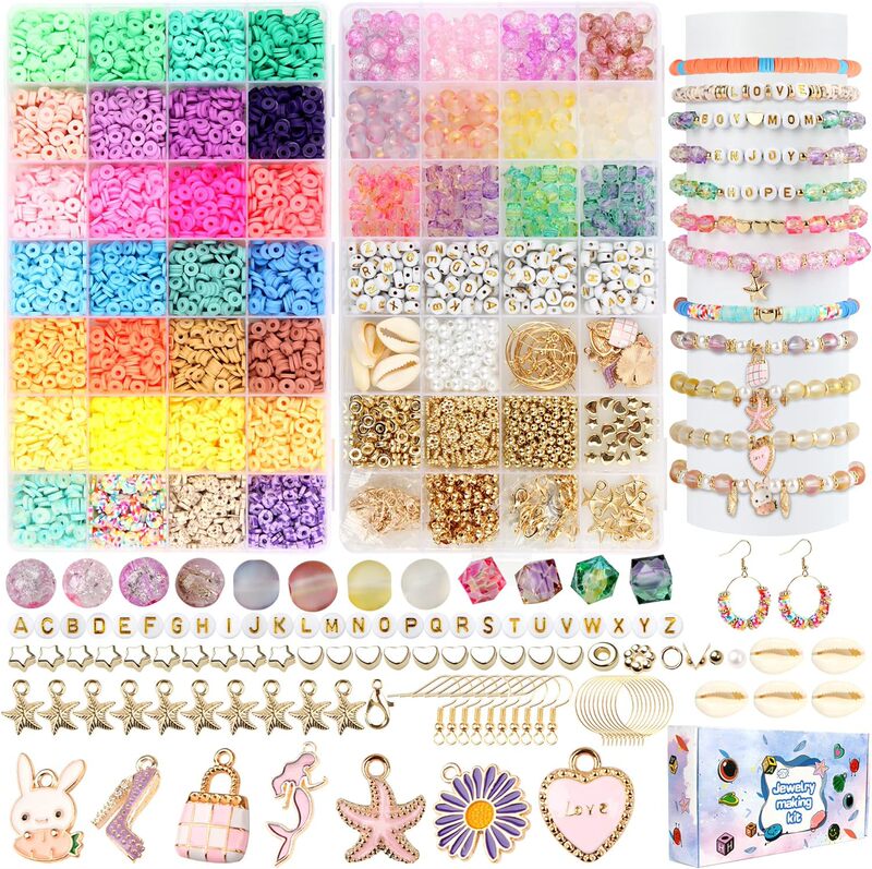 28 Color 6000 Pcs Clay Beads Bracelet Making Beads Spacer Beads suit DIY Friendship Bracelet Making Kit