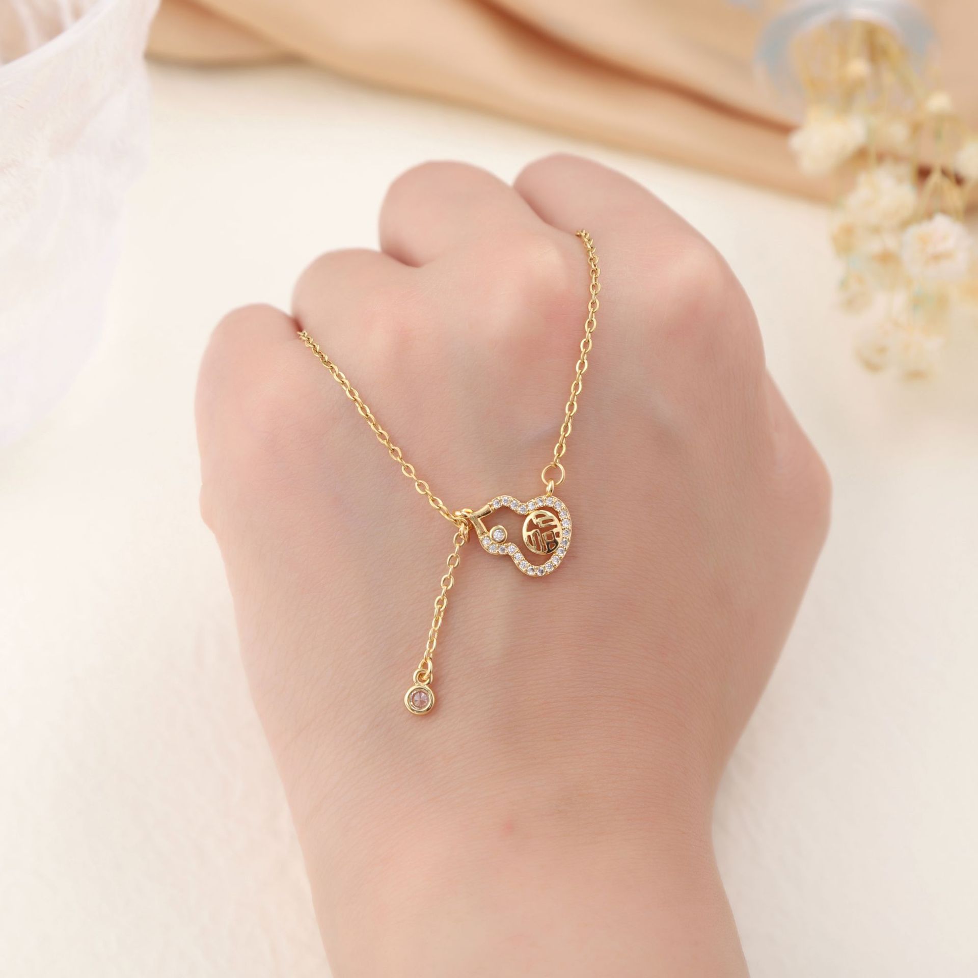 Fashion Gourd Titanium Steel Plating Inlay Rhinestones Pendant Necklace Colorza_colorza_4