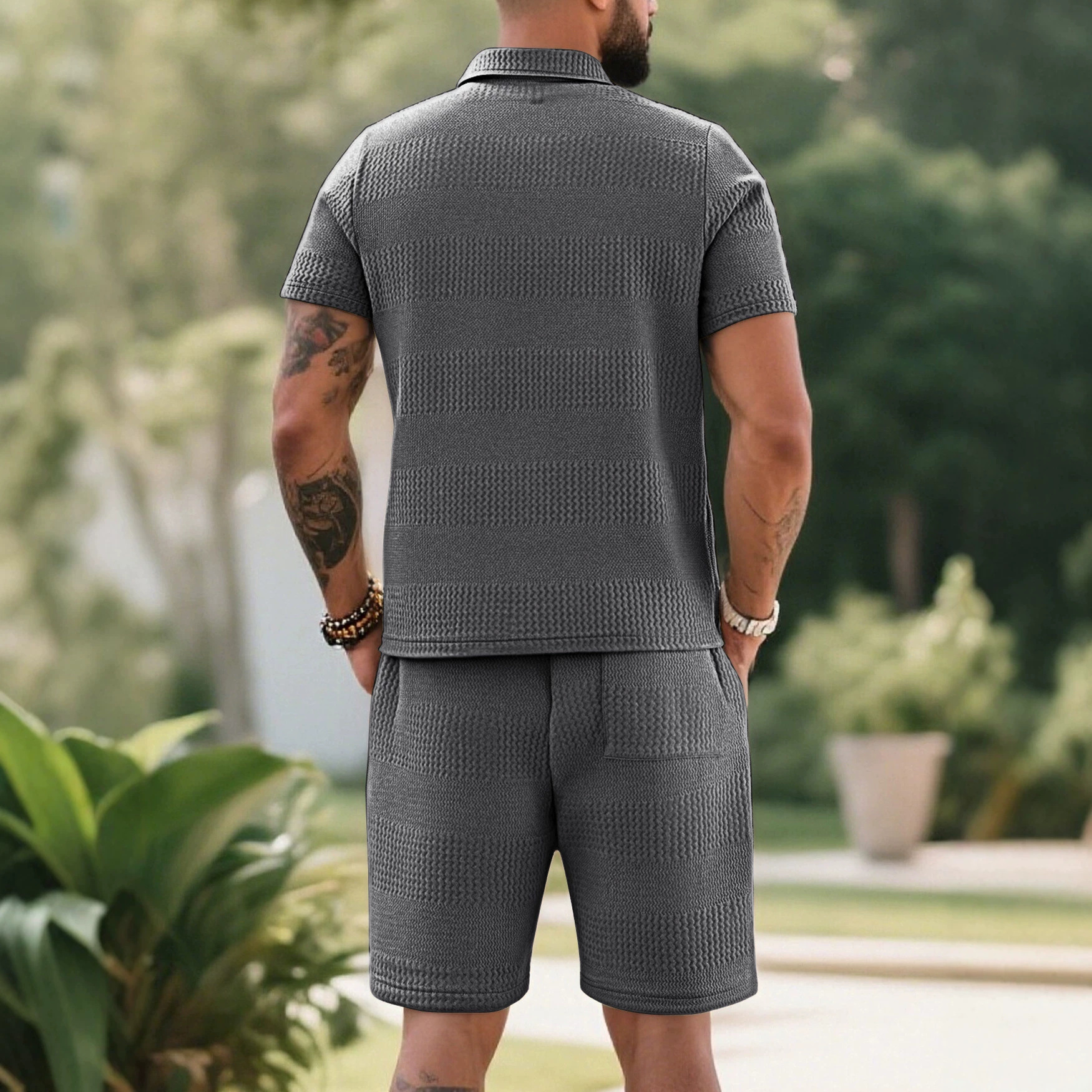 Fábrica europea de ropa de hombre transfronteriza en stock TK paleta suelta tela jacquard de banda larga de hombre pantalones cortos casuales de playa image 4