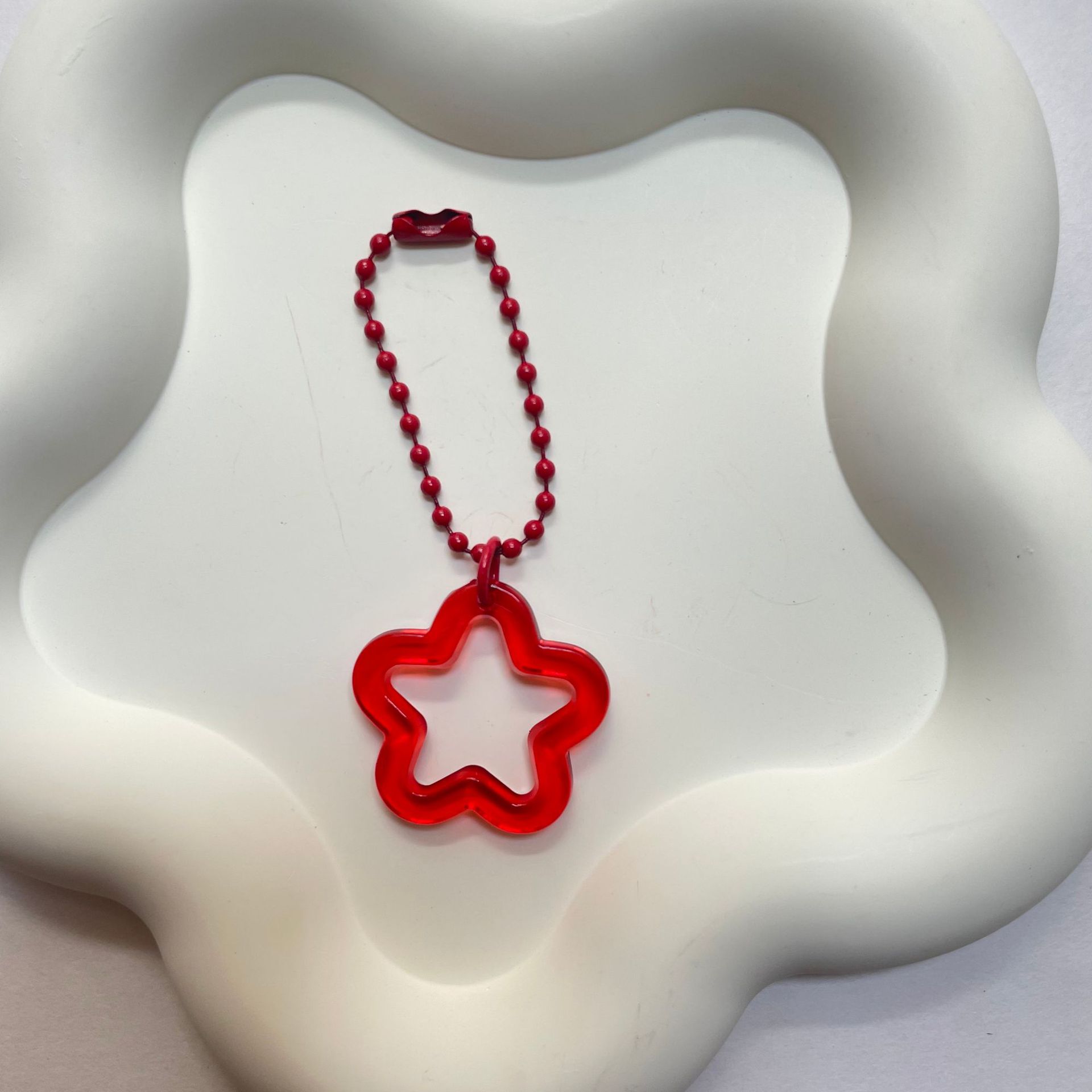 Hollow Star Bag Mobile Phone Accessories Chain Acrylic Transparent Solid Color Five-Pointed Star Wave Bead Chain Key Chain Pendant