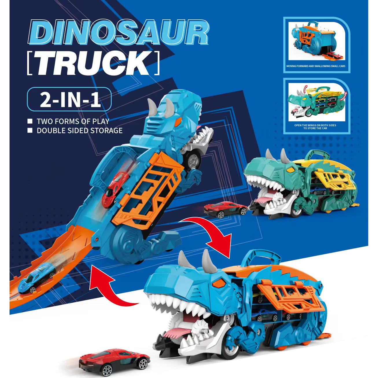 Cross-Border Dinosaur Swallowing Rail Car Deformation Folding Ejection Storage Transport Vehicle Children's Birthday Gift Toys Wholesale