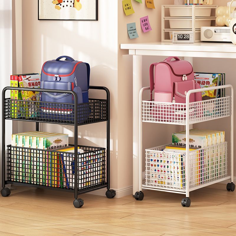 Bookshelf Storage Rack, Floor-Standing, Simple Multi-Layer with Wheels, Children's Toy Storage, Reading Mobile Cart, Bookcase