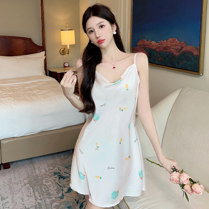 Verano 2024 pijamas camisón de tirantes de las mujeres puro deseo estilo de alto grado sentido swing collar satén camisón Delgado desgaste del hogar Comercio exterior