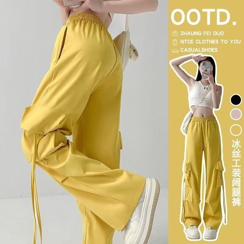 Pantalones Cargo Rectos de Pierna Ancha para Mujer de Poliéster