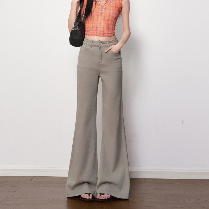 Light Gray Casual High-Waisted Stretchy Flared Jeans for Women, 2026 Spring New Style, Slimming, Elegant, Versatile Bell-Bottom Pants
