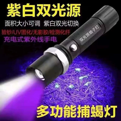 High-brightness scorpion catching lamp, scorpion flashlight with dual white and purple light sources, ultra-bright professional tool for catching scorpions, beetles, and detecting counterfeit money, L